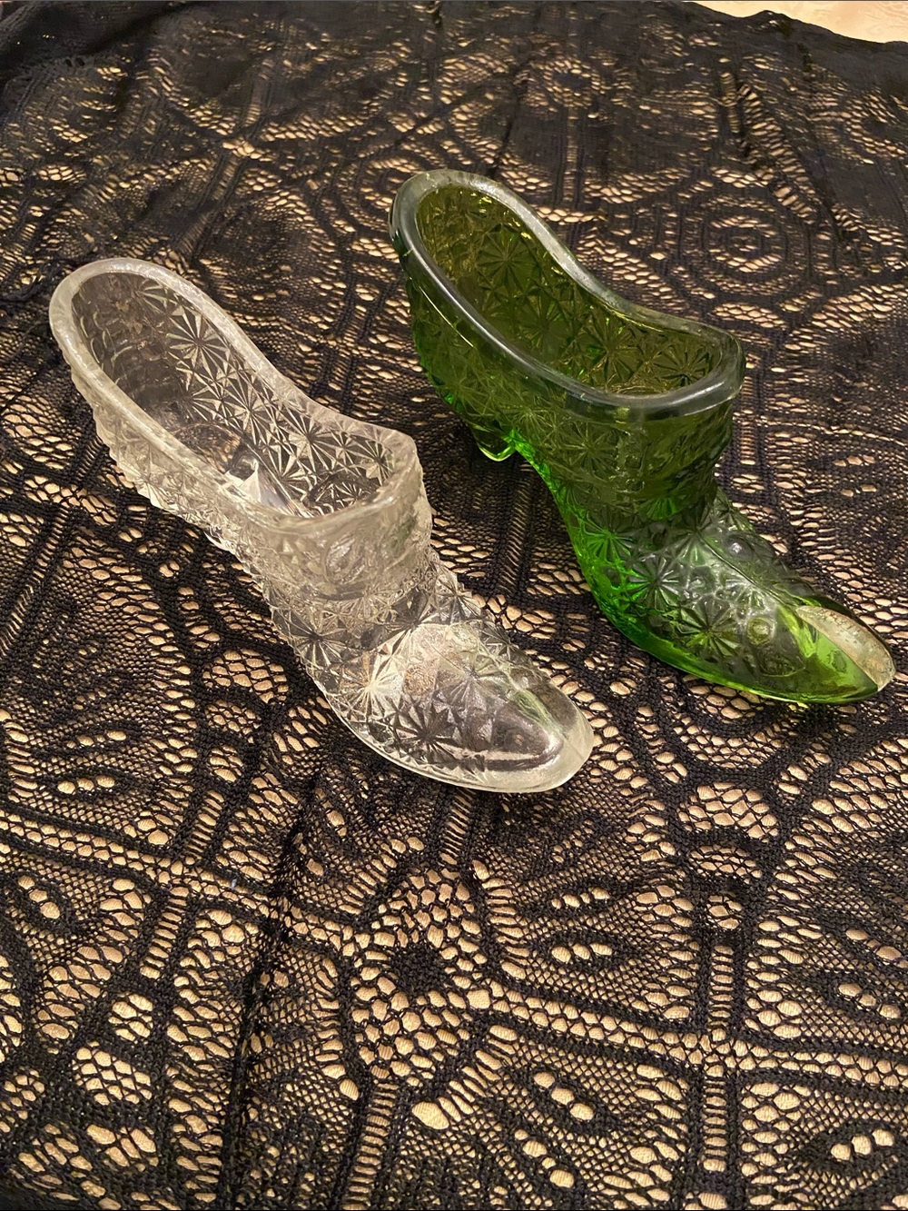 Fenton Decorative Glass Boots, Clear and Green
